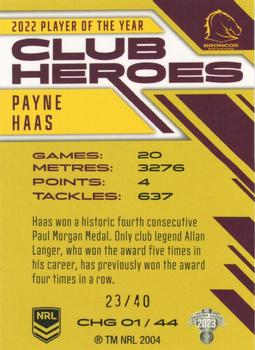 2023 NRL Traders Titanium - Club Heroes Gold #CHG01 Payne Haas Back